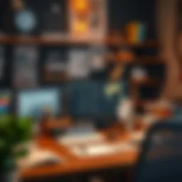 A well-organized workspace with productivity tools