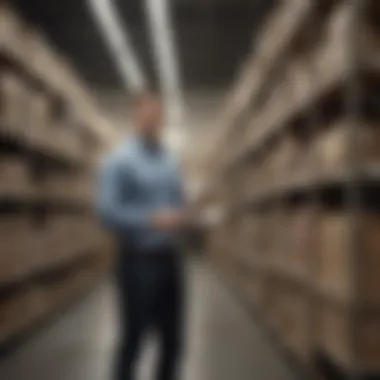 Employee utilizing barcode software for inventory management