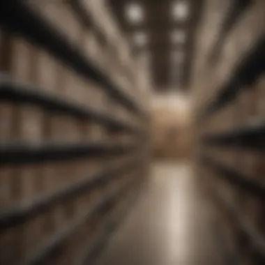 Organized warehouse with barcode labels on shelves