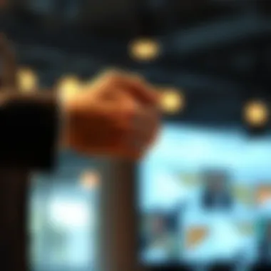 An emotional connection depicted through a handshake between a speaker and an investor.