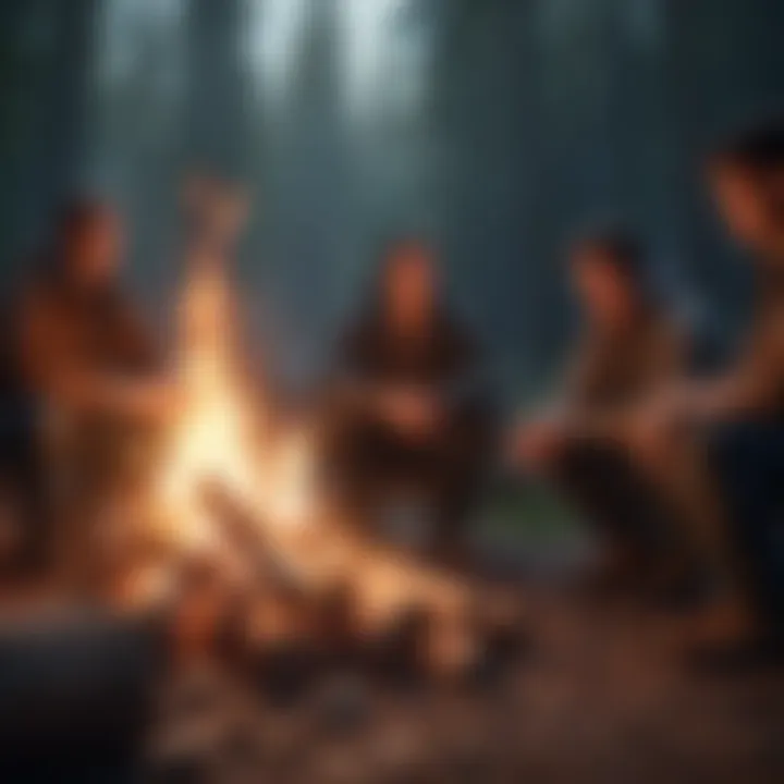 A discussion around a campfire, symbolizing shared experiences and team unity.