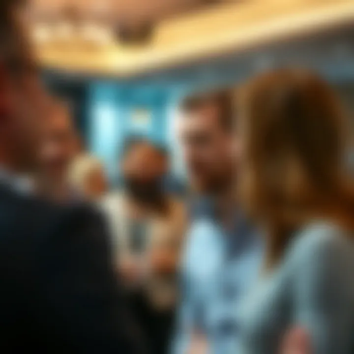 Professional Networking Dynamics A professional networking event where individuals exchange ideas
