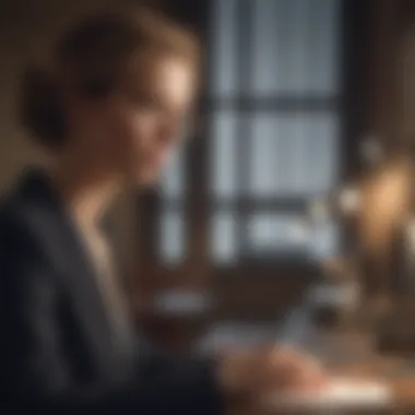 Thoughtful Email Composition Professional setting with a thoughtful person composing an email