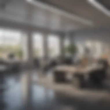 Automated Workflows in a Modern Office A modern office showcasing automated workflows