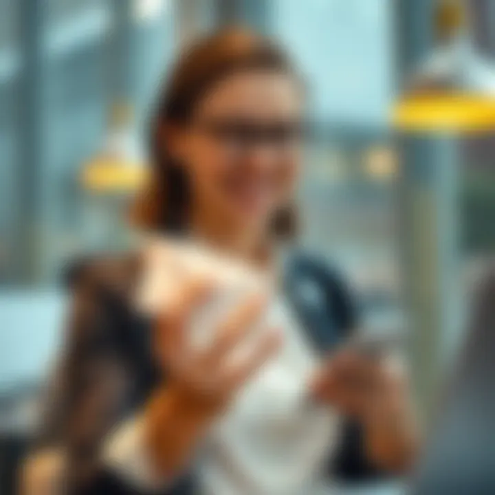 Business professional sending an email with a smile